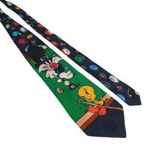 Looney Tunes Mania Tweety Bird Sylvester Pool Table Silk Tie Cartoon Collectable